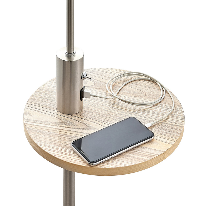 Lindby Zinia Stehlampe mit Ablage und USB nickel Standleuchte Stehleuchte E27