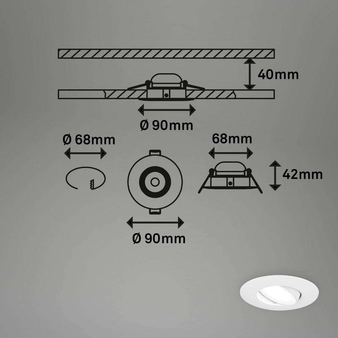 Briloner LED-Einbauspot 7597 Deckenlampe Deckenlicht Lampe 3er IP65 4.000 K weiß