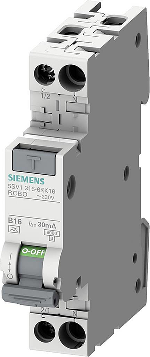 Disjoncteur différentiel Siemens 5SV13167KK16 / Disjoncteur miniature bipolaire 16 A 0,03 A