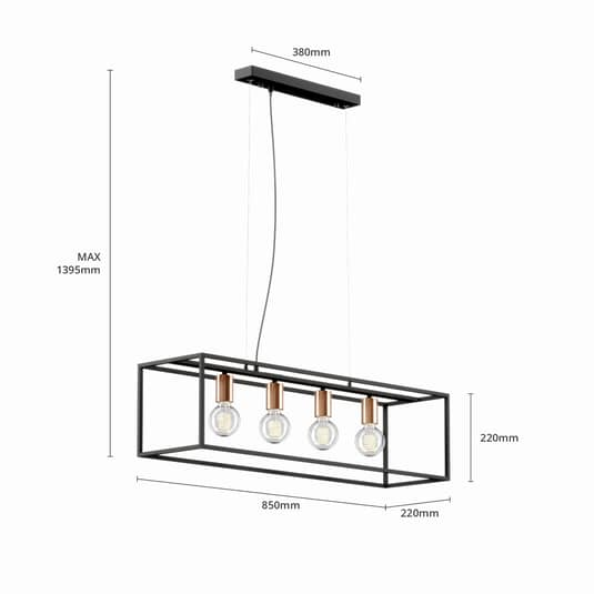 Euluna Hängeleuchte Hängelampe Lampe Leuchte Floki als offener Quader 4-flammig