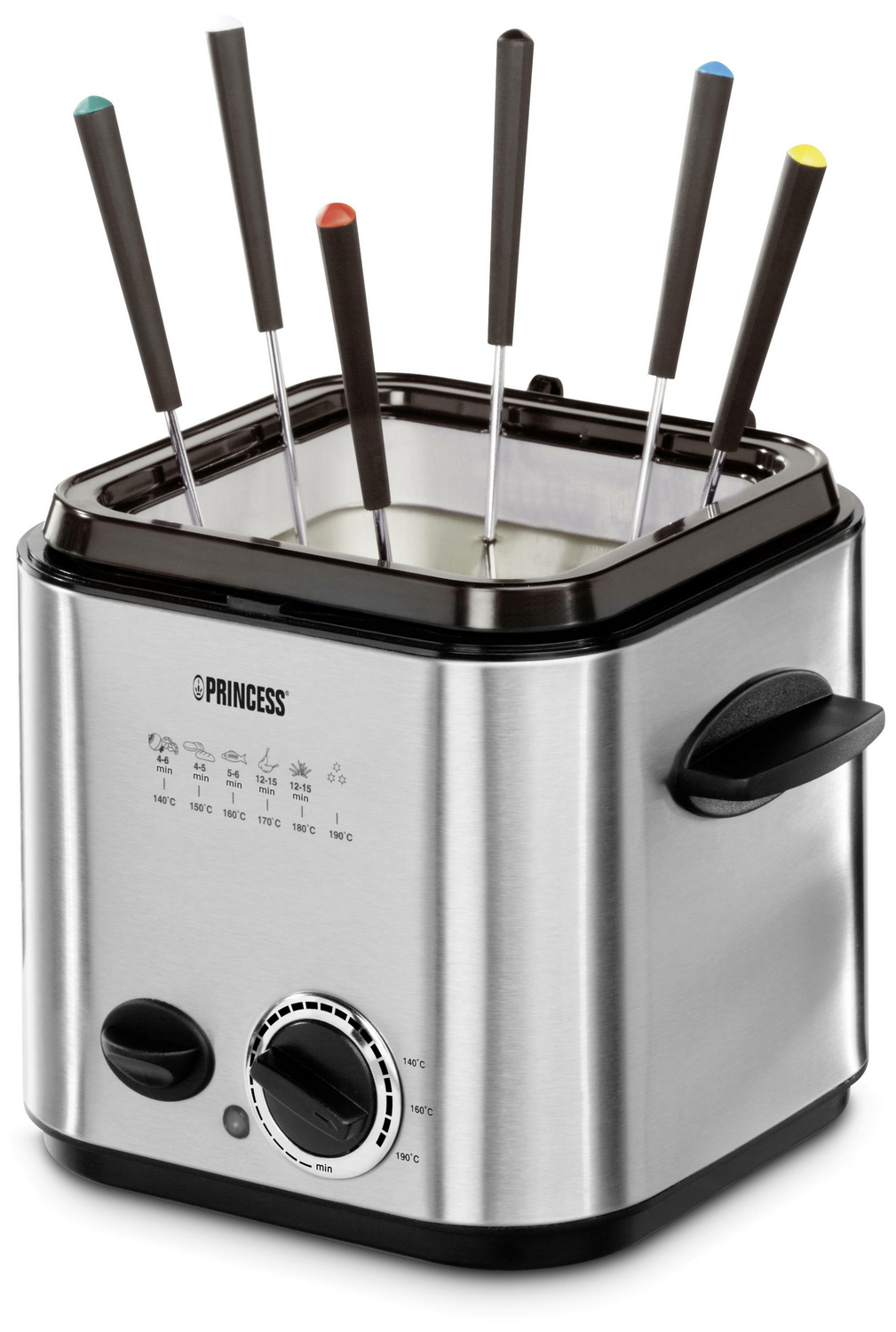 B-Ware Princess Fritteuse 840 W Mini Fritteuse Fondue 6 Fonduegabeln Edelstahl Gebürstet