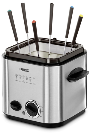 B-Ware Princess Fritteuse 840 W Mini Fritteuse Fondue 6 Fonduegabeln Edelstahl Gebürstet
