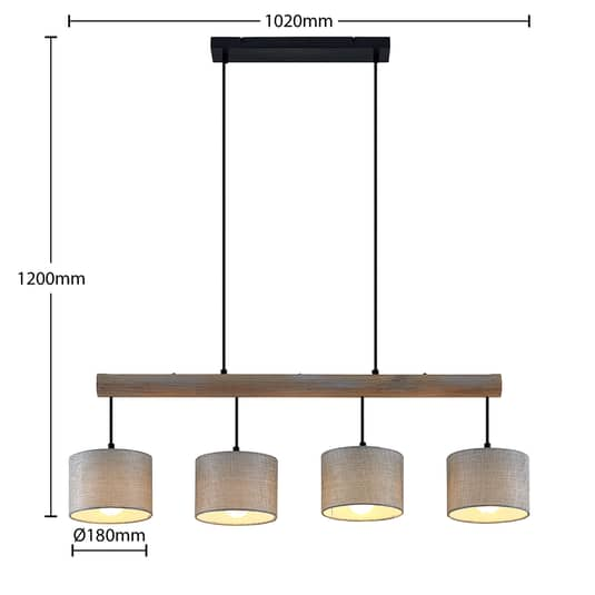 Suspension Lindby Scavi, plafonnier, lampe à quatre ampoules E27 grise