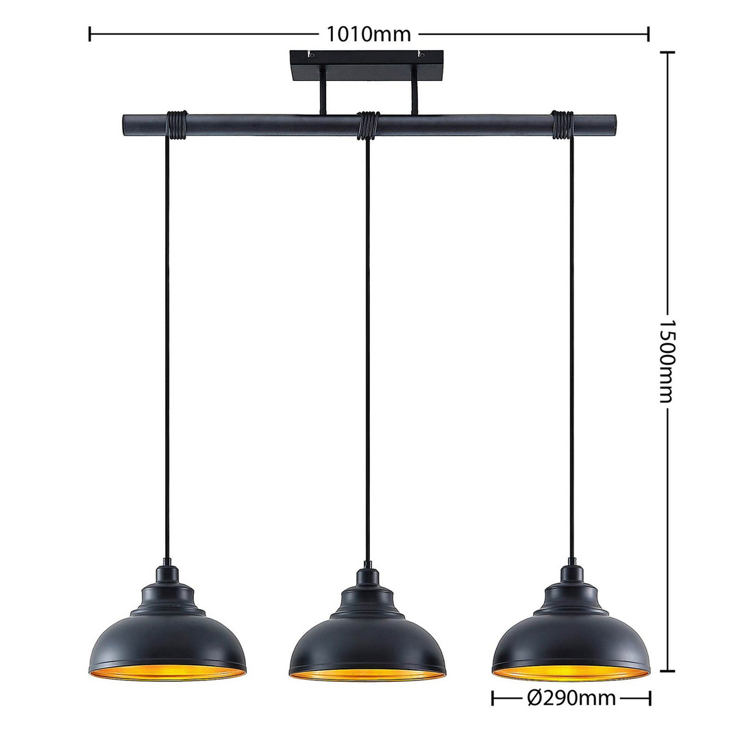 Lindby Emna Pendelleuchte Deckenlampe Hängeleuchte E27 dreiflammig schwarz gold