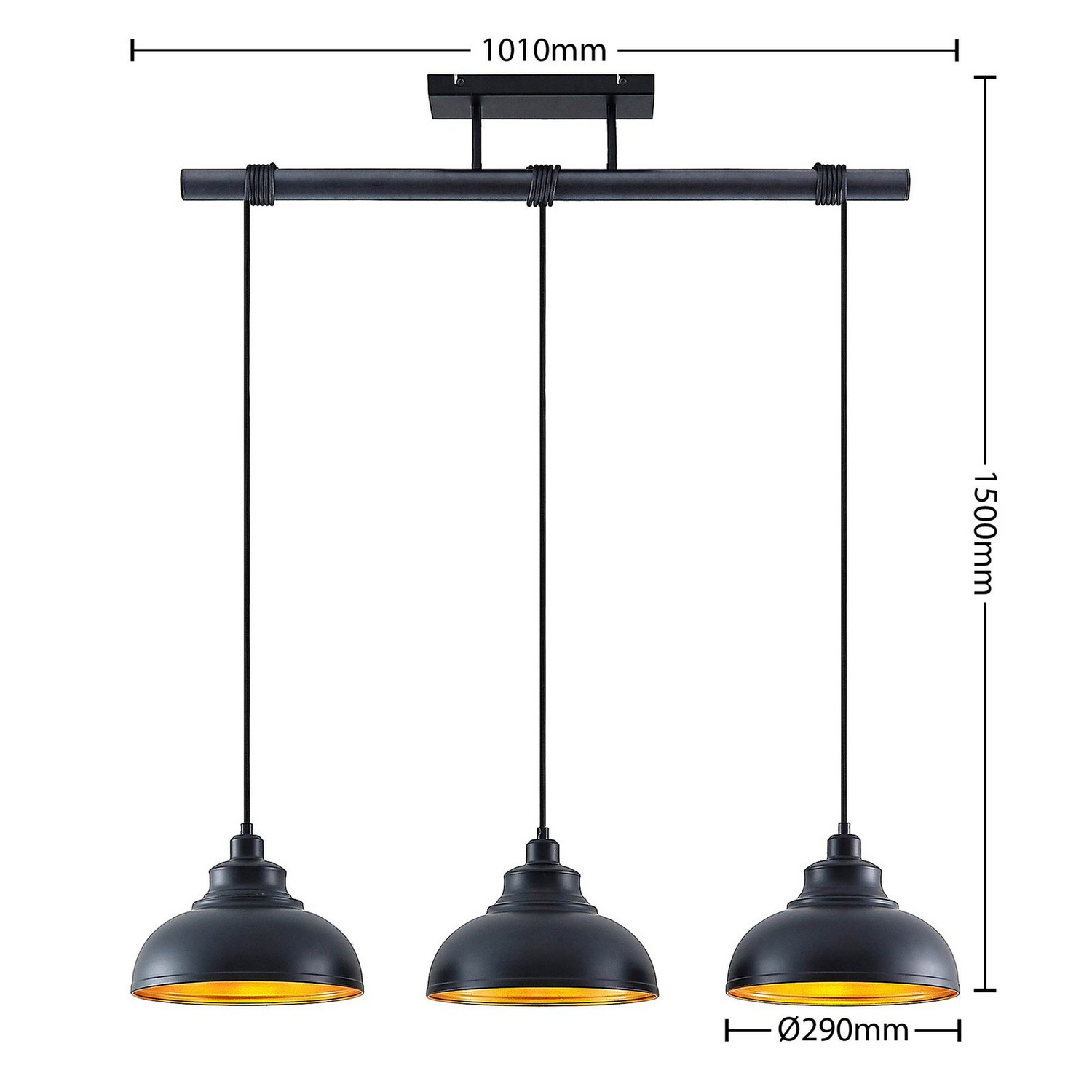 Lindby Emna Pendelleuchte Deckenlampe Hängeleuchte E27 Dreiflammig Schwarz Gold B-Ware - 4251911726428