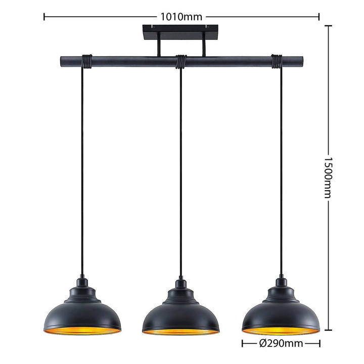 Lindby Emna Pendelleuchte Deckenlampe Hängeleuchte E27 dreiflammig schwarz gold