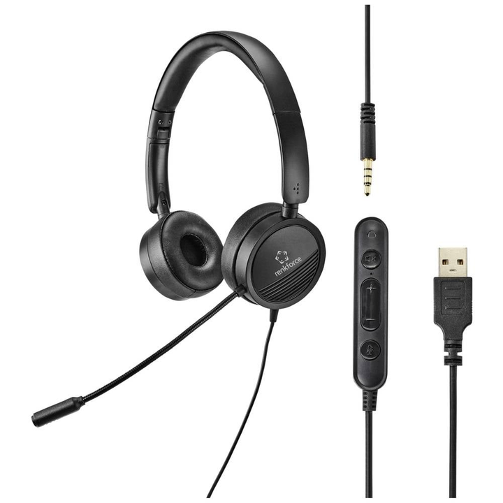 Renkforce RF-HS-360 Computer On Ear Headset kabelgebunden Schwarz Kopfhörer