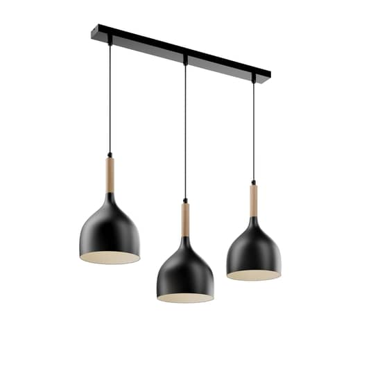 Euluna Hängeleuchte Noak 3 Flg Lang Schwarz Holz Natur Deckenlampe Pendelleuchte B-Ware - 11815131823860