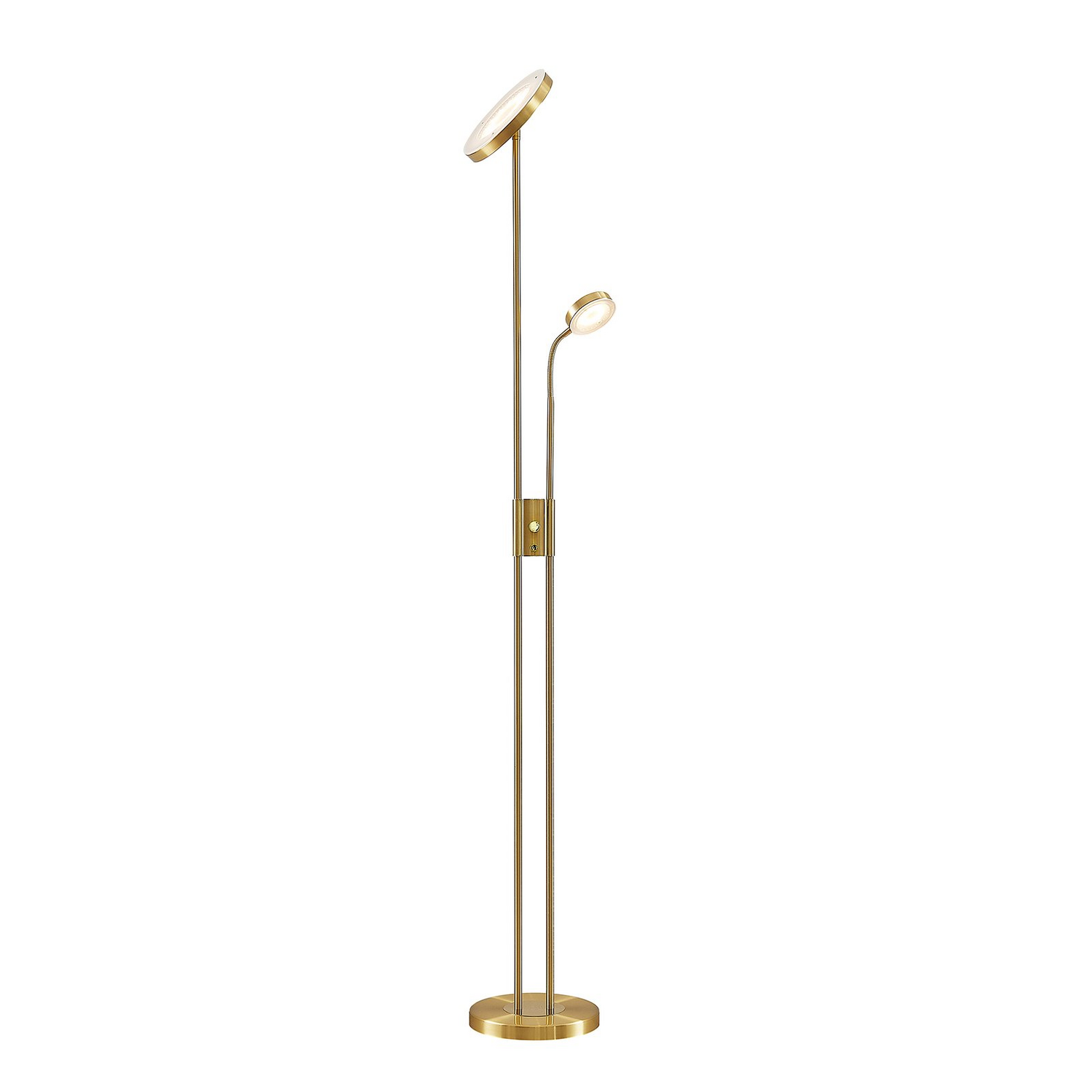 Lampadaire LED Lindby Seppa, lampe sur pied, lampe de lecture, rond, laiton, déstockage