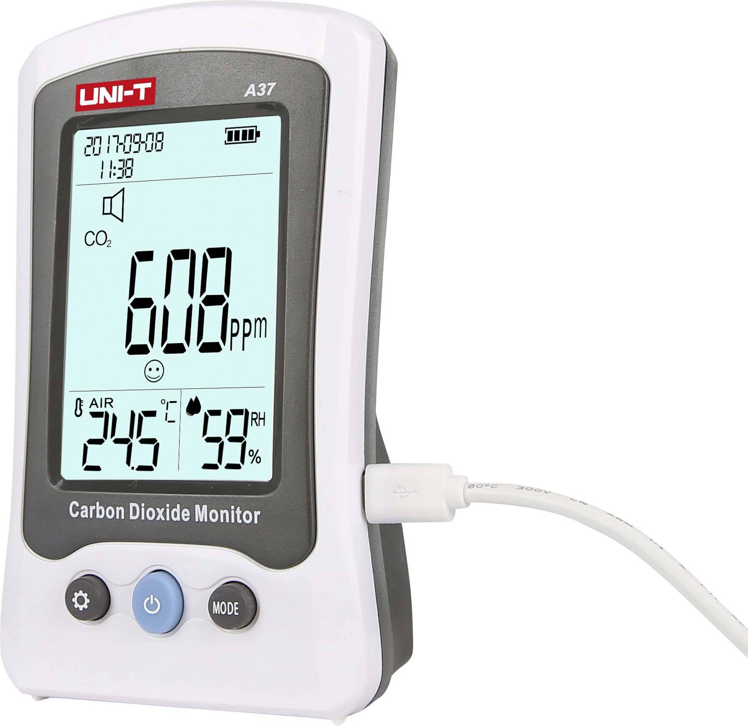 Compteur de dioxyde de carbone Uni T A37 (produit d'occasion), compteur de gaz, mesure de la température et de l'humidité du CO2. 