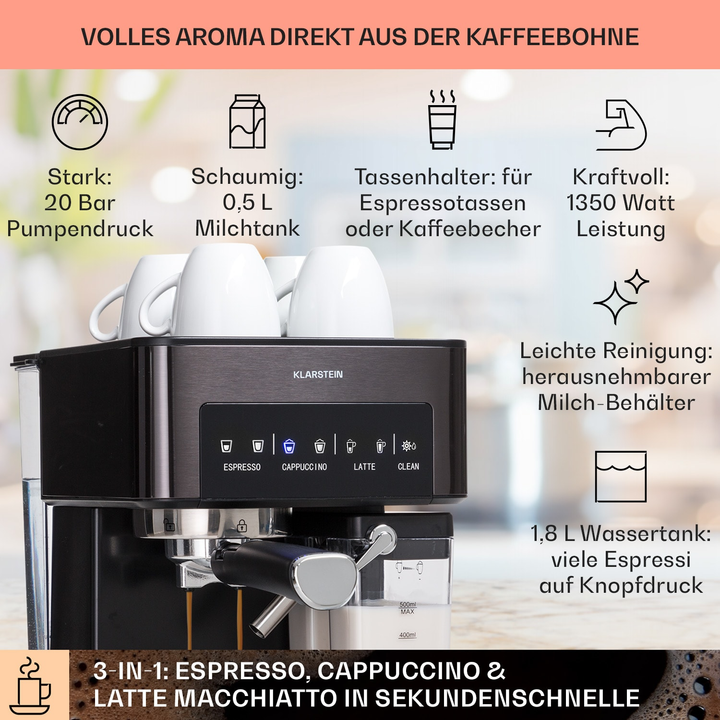 Klarstein Arabica Comfort Espressomaschine Kaffeemaschine Espressobereiter