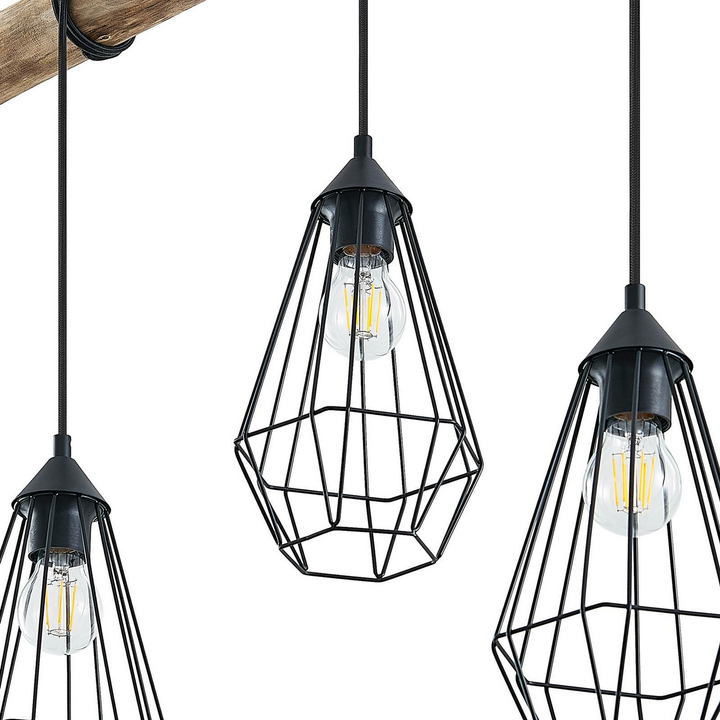 Lindby Eldarion Hängeleuchte Hängelampe Lampe Leuchte mit Holzbalken 4-fl. E545