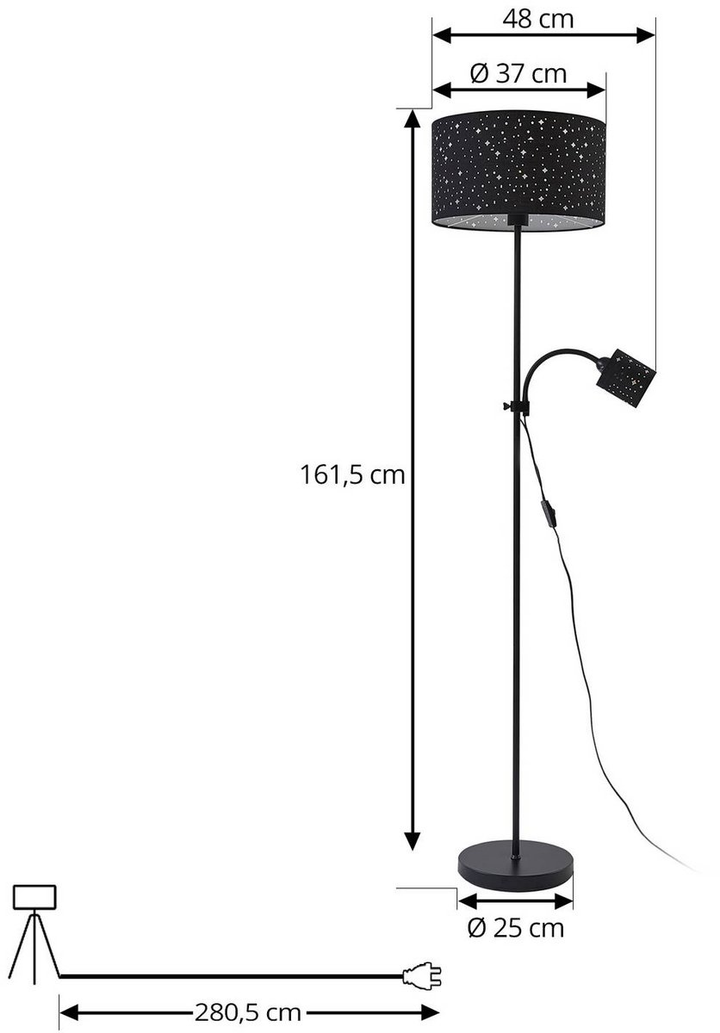 Lindby Stehleuchte Melanie Schwarz Stoff, ø 36 Cm Stehlampe Lampe Leuchte Spot B-Ware - 4251911797831