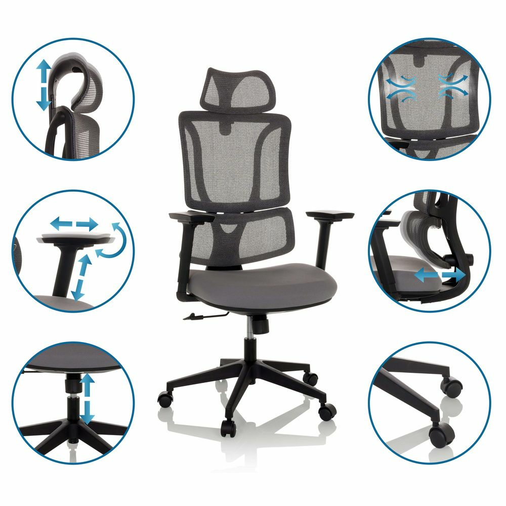 Bürostuhl Drehstuhl Ergomy Schreibtisch Netzstoff Grau Mybuero B-Ware - 4064323037170