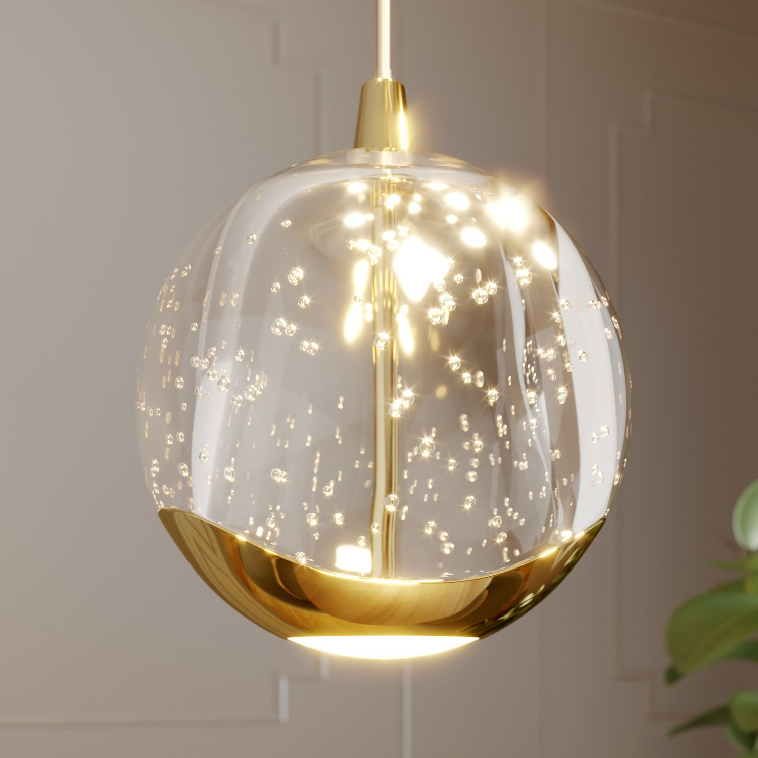 B-Ware Lucande Pendelleuchte Hängelampe Led Hayley Gold Glas Leuchte Lampe Beleuchtung