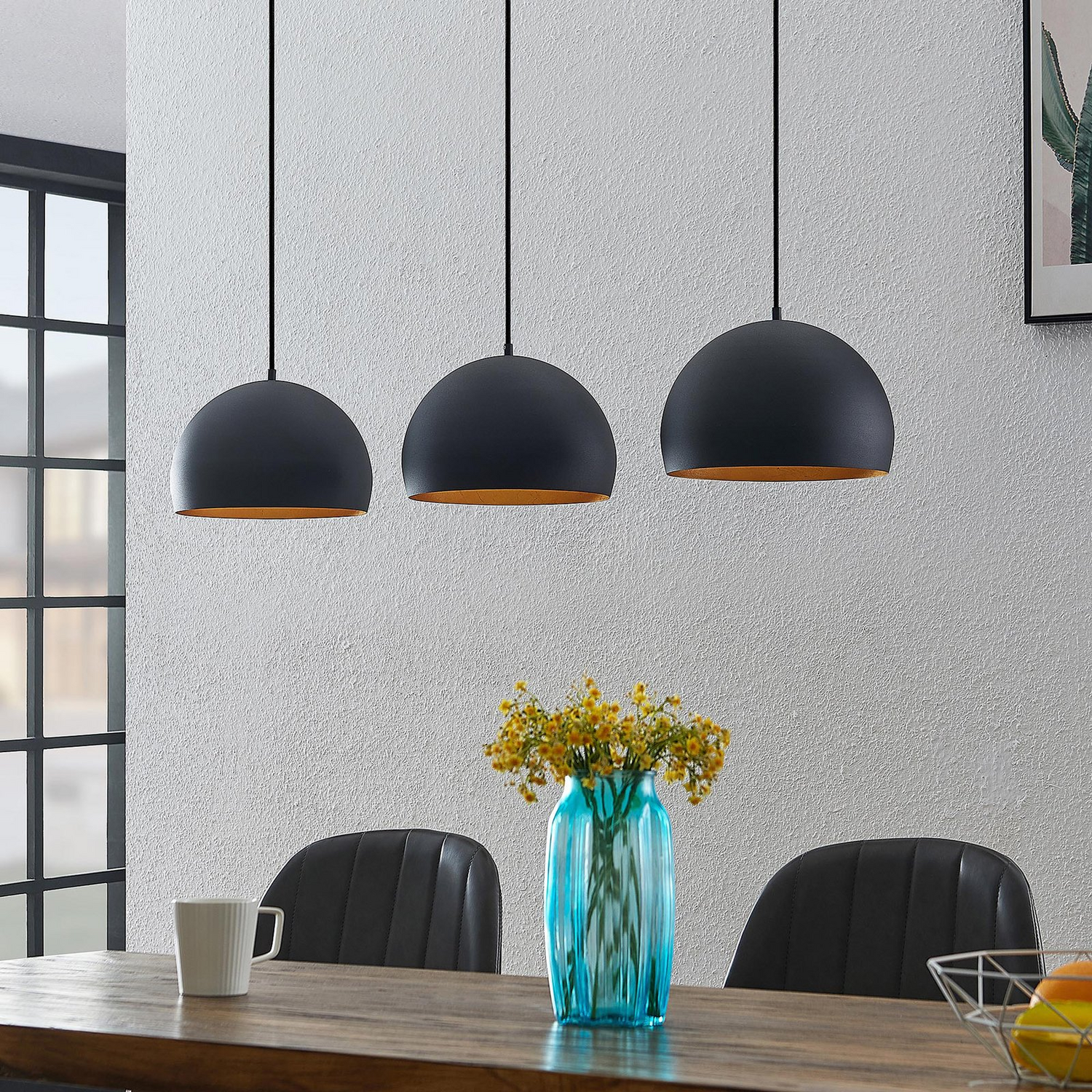 B-Ware Lindby Hängelampe Pendellampe Tarjei Schwarz Gold Metall Länge Led Esszimmer