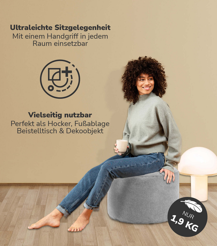 mokebo Pouf, Hocker o. Bodenkissen 60x40cm 'Der Ruhepouf' Sitzhocker rund & Fußh