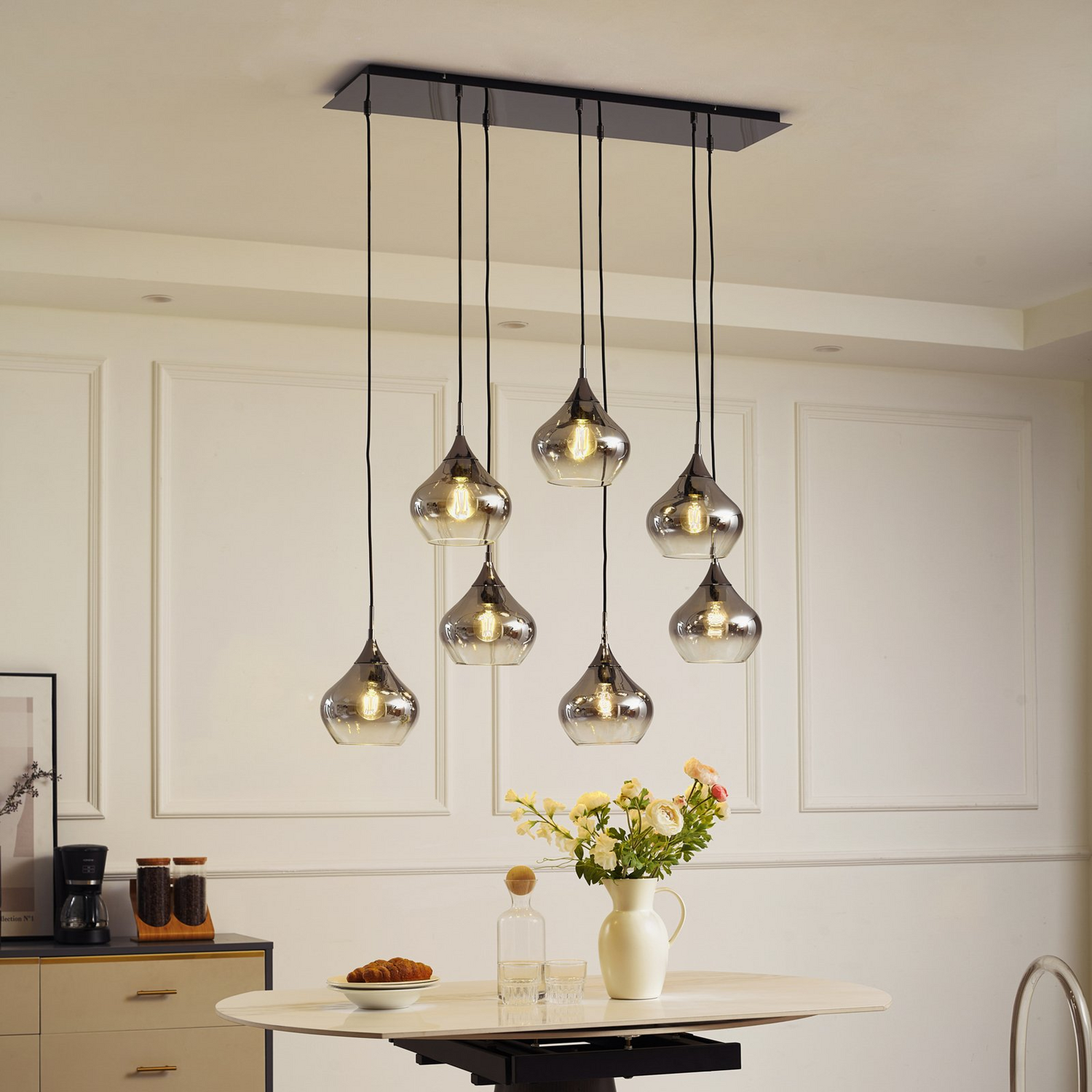 Lucande Hängeleuchte Jarven Hängelampe Deckenlampe Lampe 7 Flammig Schwarz Glas B-Ware - 4251911791587