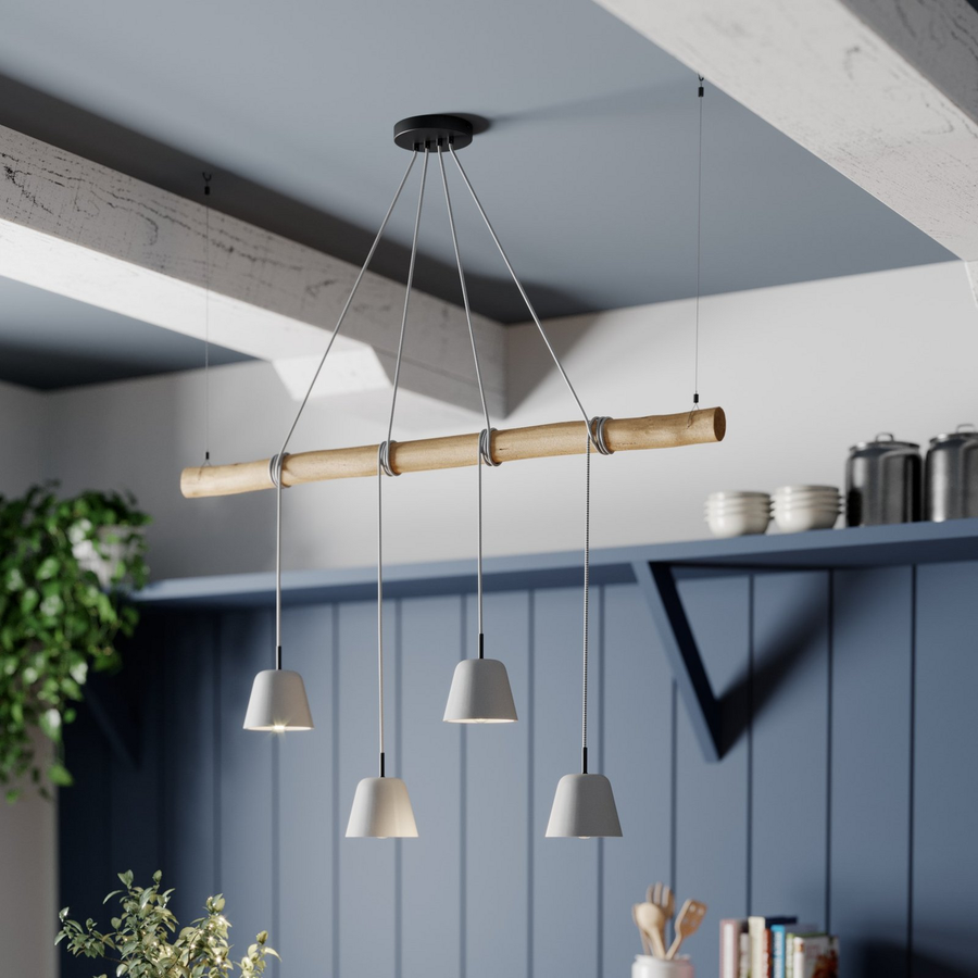 Lucande Asta Pendelleuchte Hängeleuchte Deckenlampe Lampe Leuchte Holz Grau 667 B-Ware - 4251096566321