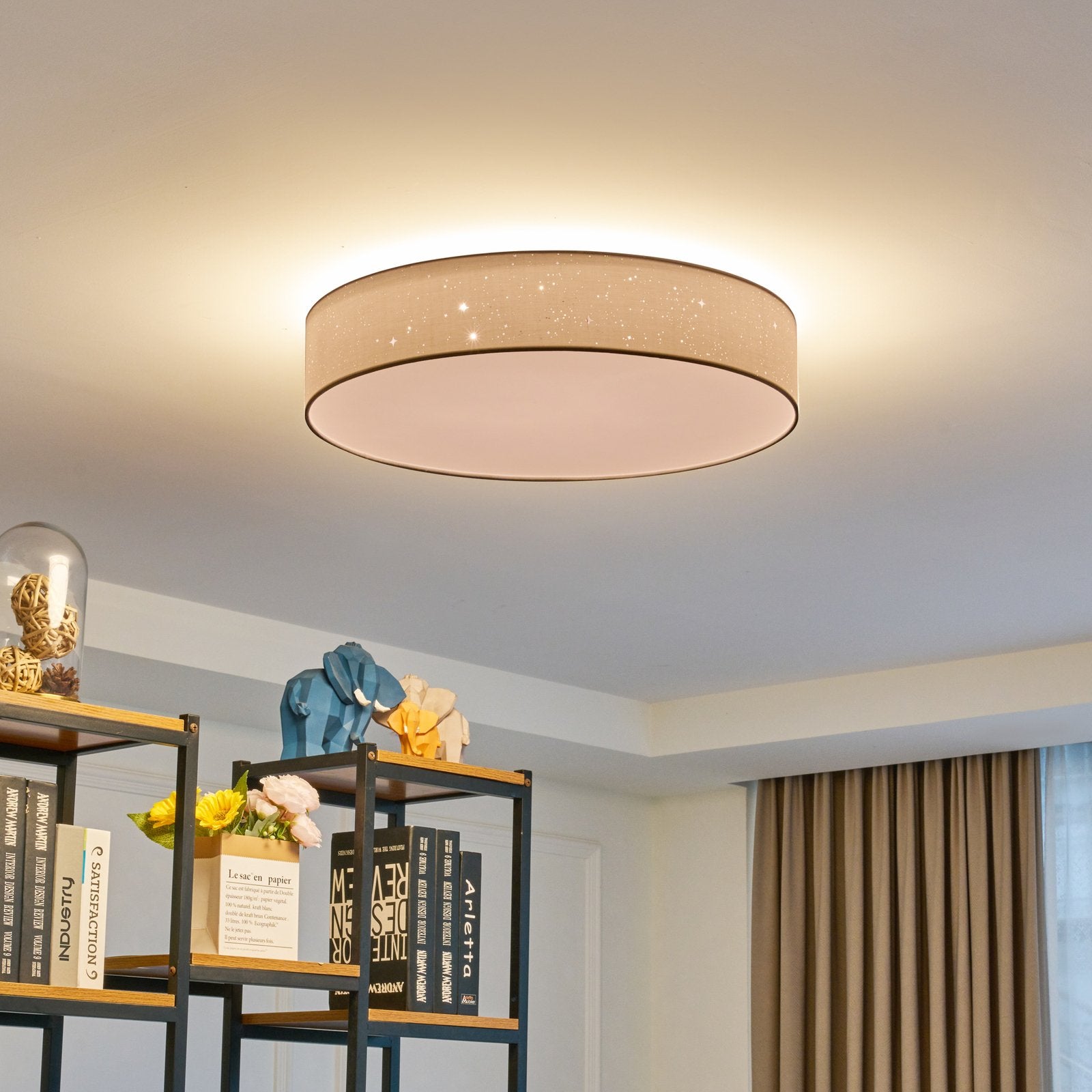 Lindby Deckenleuchte Deckenlampe LED Ellamina Textil weiß dimmbar Fernbedienung - 4251096586633