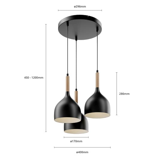 B-Ware Euluna Hängeleuchte Noak Hängeleuchte Lampe Leuchte 3 Flammig Schwarz Holz 99