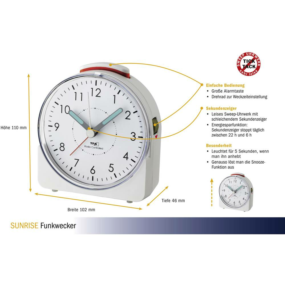 B-Ware Tfa Dostmann Funk Wecker Uhr Funkuhr 60.1508.02 Weiß Fluoreszierend Zeiger Deko
