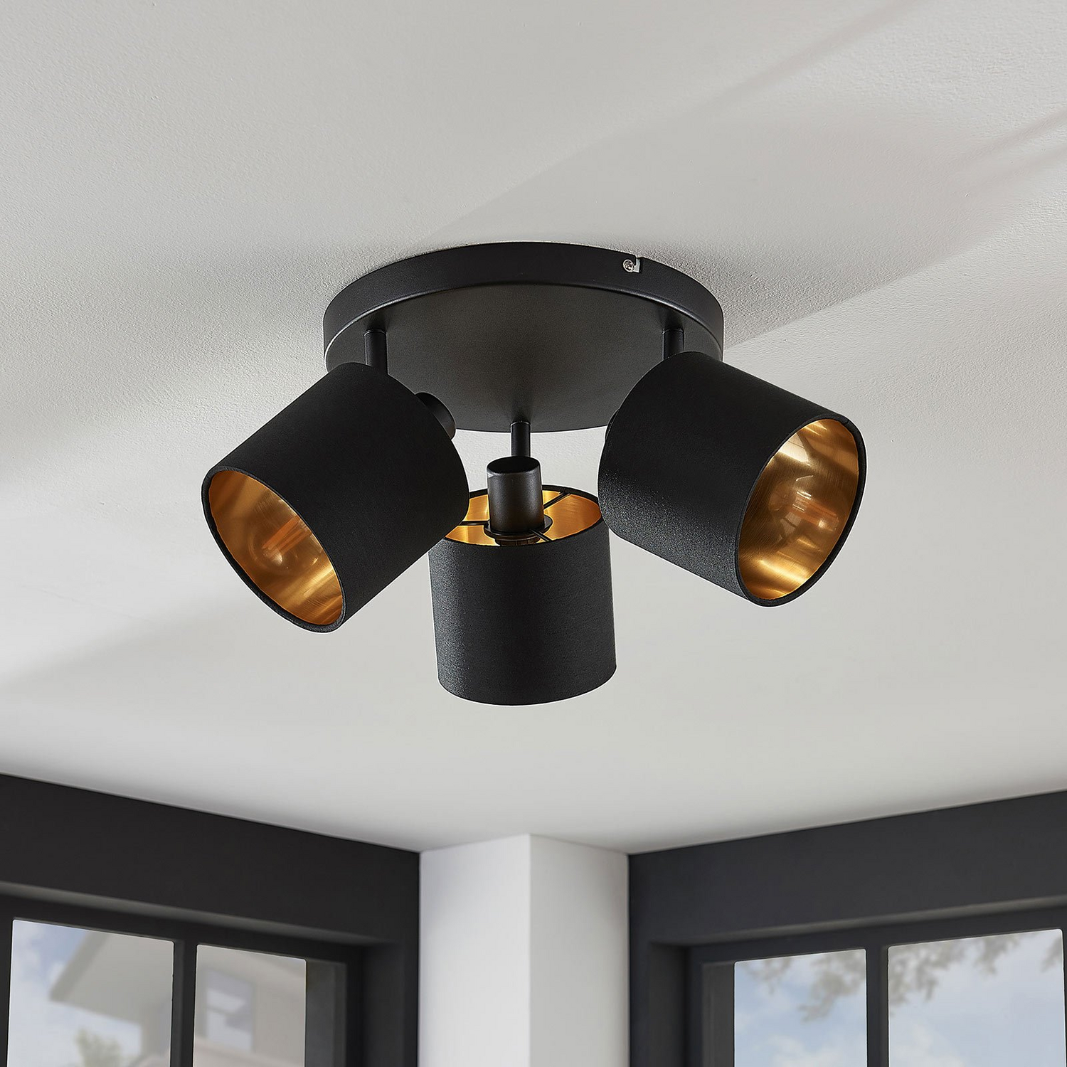 B-Ware Lindby Stoff Deckenlampe Vasilia In Schwarz Gold 3 Flg Deckenlampe Deckenlicht