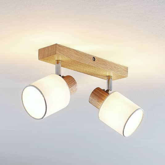 Lindby Wanessa Deckenstrahler 2-fl. Holz Deckenlampe Lampe Strahler Leuchte E14
