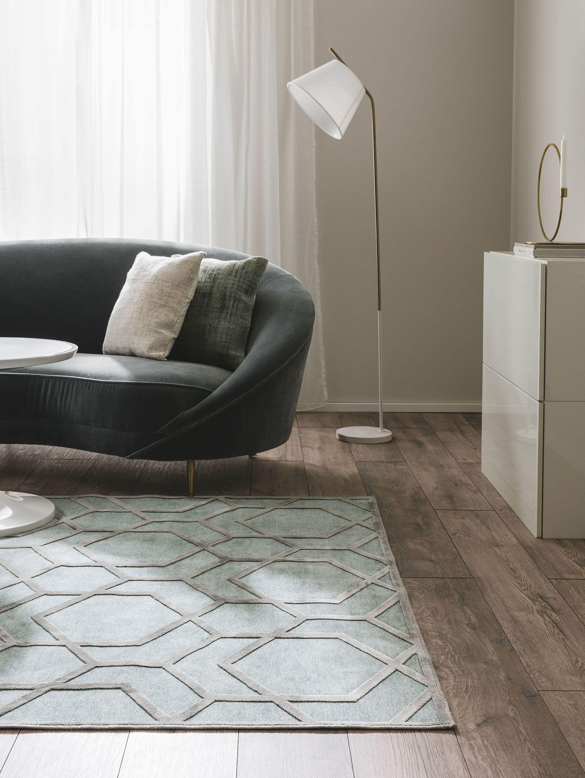 benuta Viskoseteppich Woody Hellblau 120x170 cm Teppich Wohnzimmer - 4053894818110