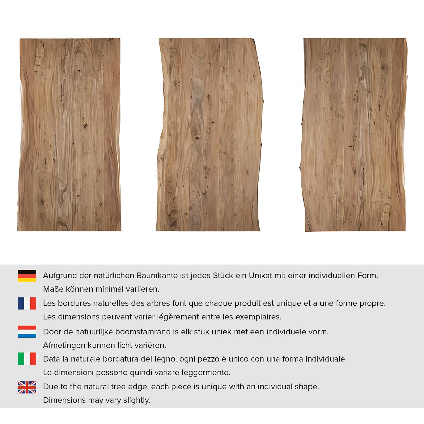 Kollected Baumkanten-Schreibtischplatte KAPRA  Breite 120 cm Braun Akazie Platte