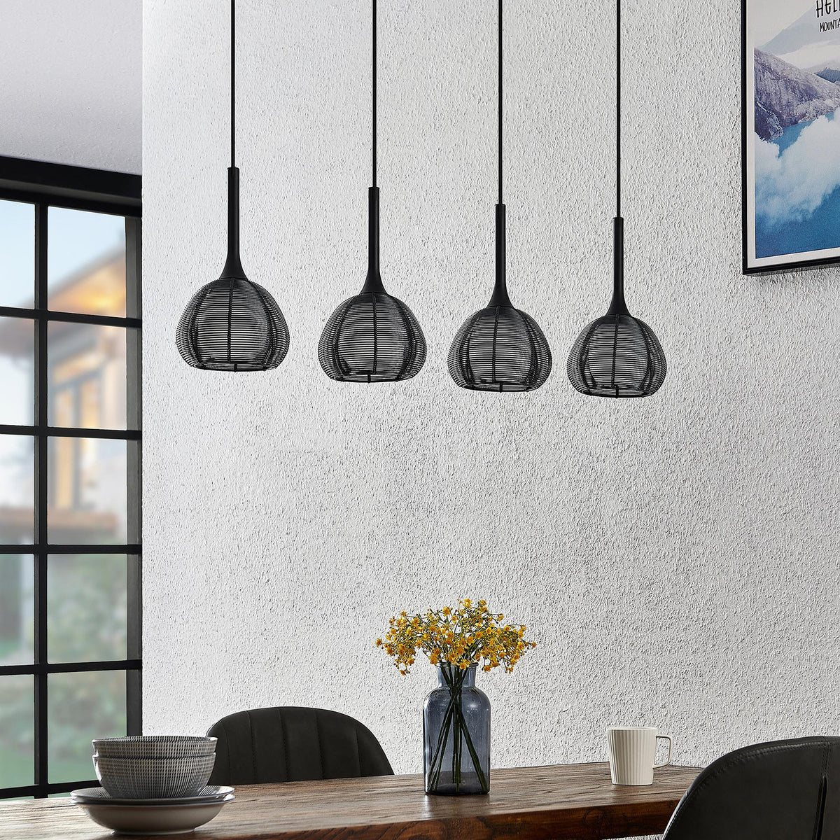 Lucande Tetira Hängeleuchte Hängeleuchte Lampe Leuchte Esstisch 4fl lang schwarz - 4251096598759