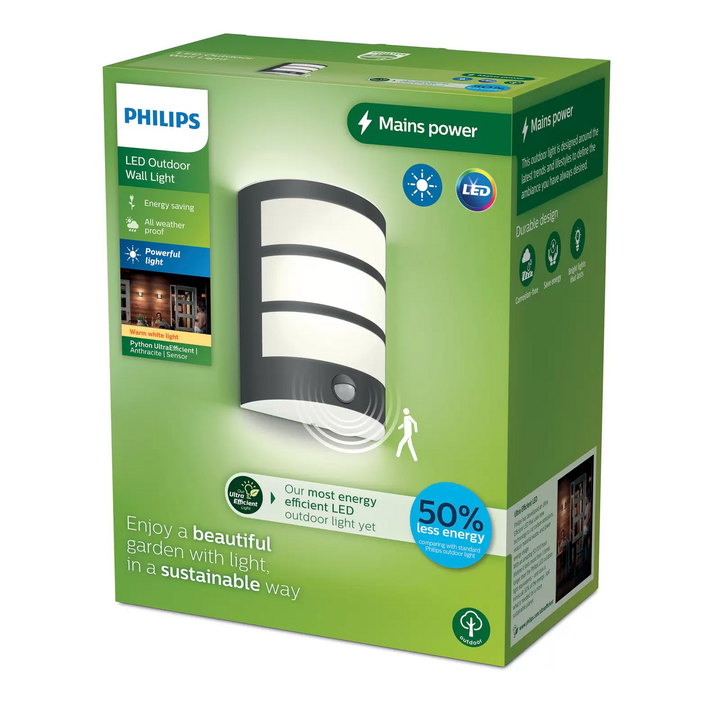 Philips LED Außenwandleuchte Python UE anthrazit Sensor Wandleuchte Lampe Spot