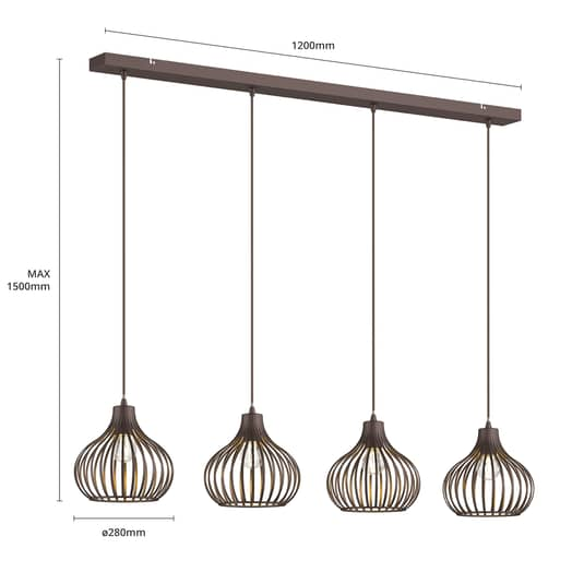 Lindby Frances Hängelampe Hängeleuchte Pendellampe Lampe Leuchte Braun, 4 Fl.170 B-Ware