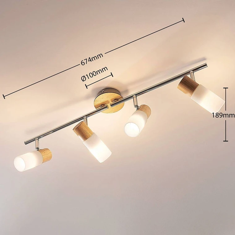 Spot LED Lindby en bois Christoph, plafonnier, ampoule E14 
