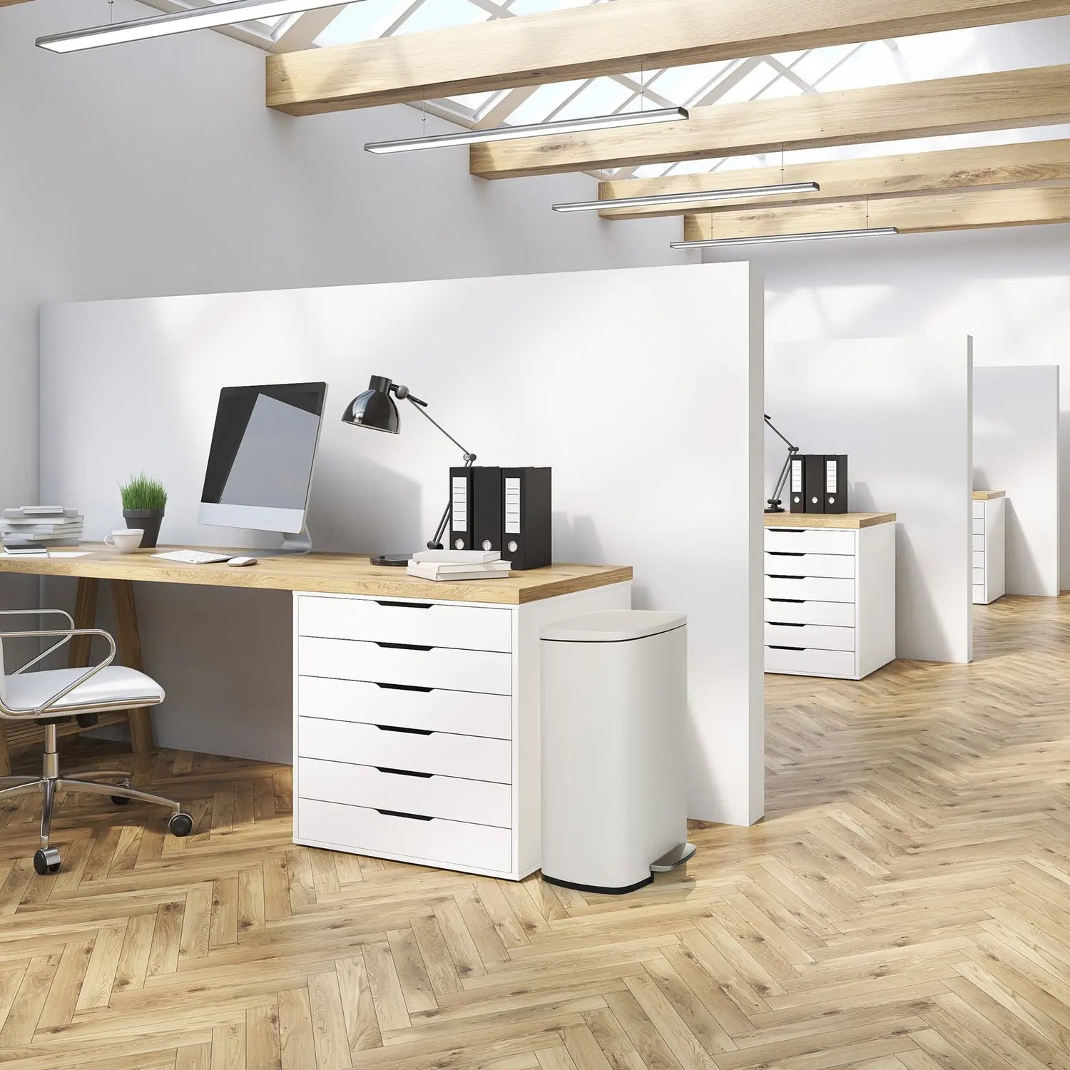 Poubelle de bureau Hjh Clean XV à pédale, 50 cm, acier beige, reconditionnée.