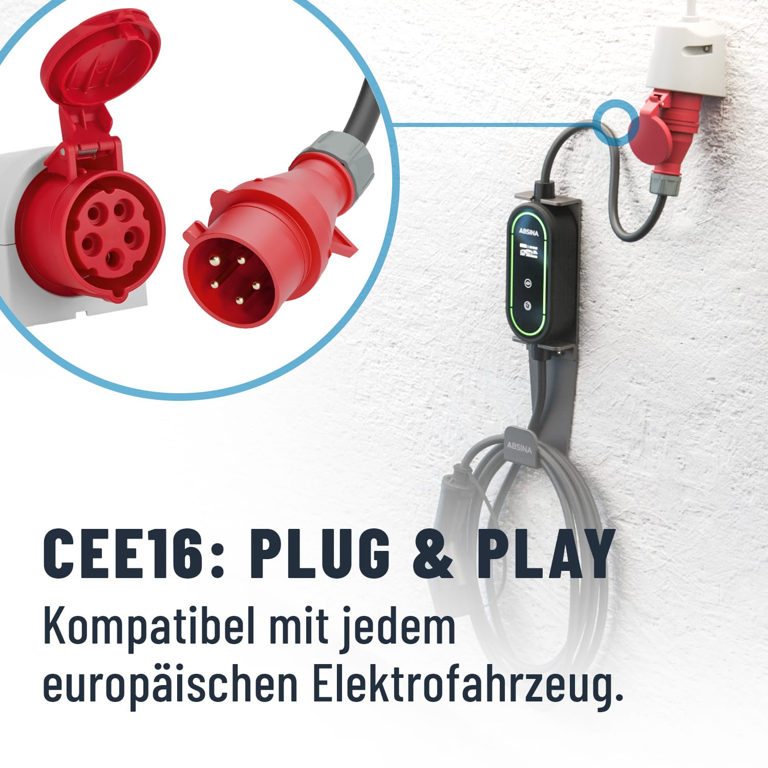 Absina Mobile Wallbox Ladestation Ev Charger 11 K W Cee 16 A Mode 2 Typ 2 Stecker B-Ware - 4260368689965