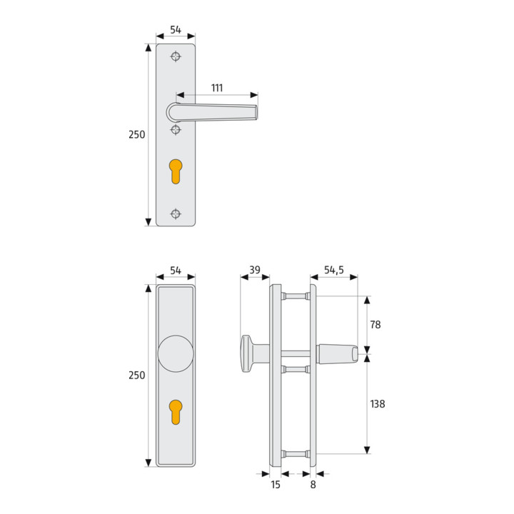 Abus Schutzbeschlag Garnitur Türbeschlag Kls114 F1 Aluminium Natur B-Ware - 4003318210327