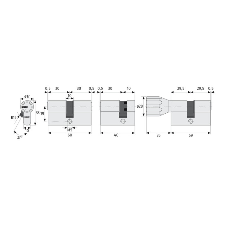 Abus Türzylinder D6 Xnp Profilzylinder Schließzylinder Zylinder 30x30mm Nickel    B-Ware