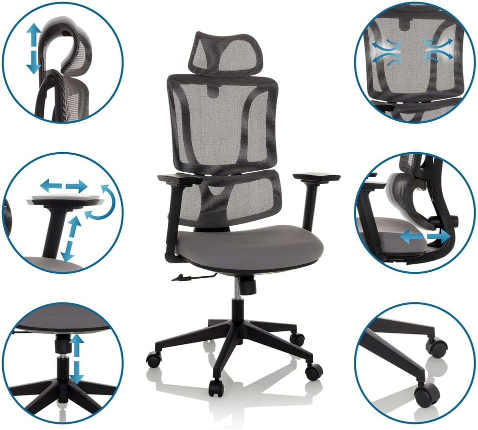 My Buero Bürostuhl Drehstuhl Ergomy Sitz Stoff Rücken Netzstoff Grau Office Stuhl B-Ware - 884002