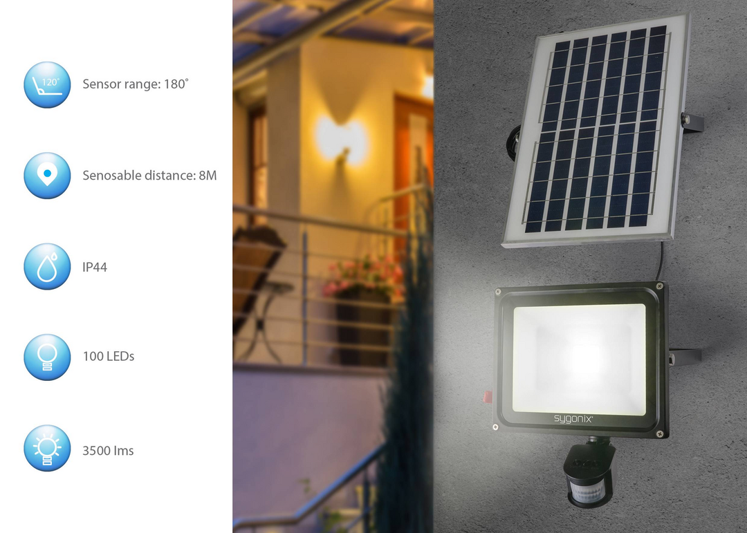 Sygonix SY-5461112 Solar-Spot mit Bewegungsmelder 50 W Neutralweiß Schwarz Lampe