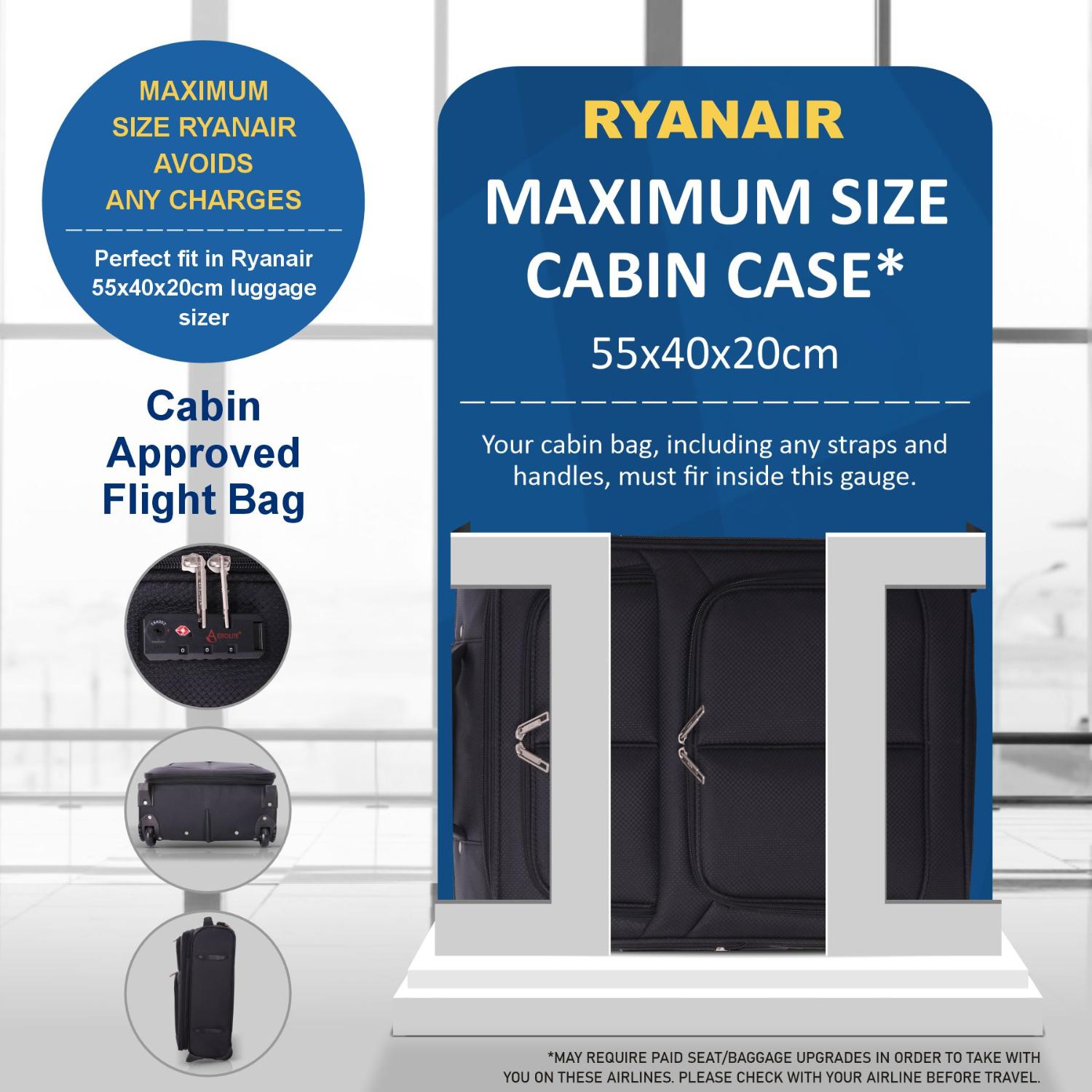 Aerolite Handgepäck Koffer 2 Rollen leicht 55x40x20cm für Ryanair Reisen - 5038230170144
