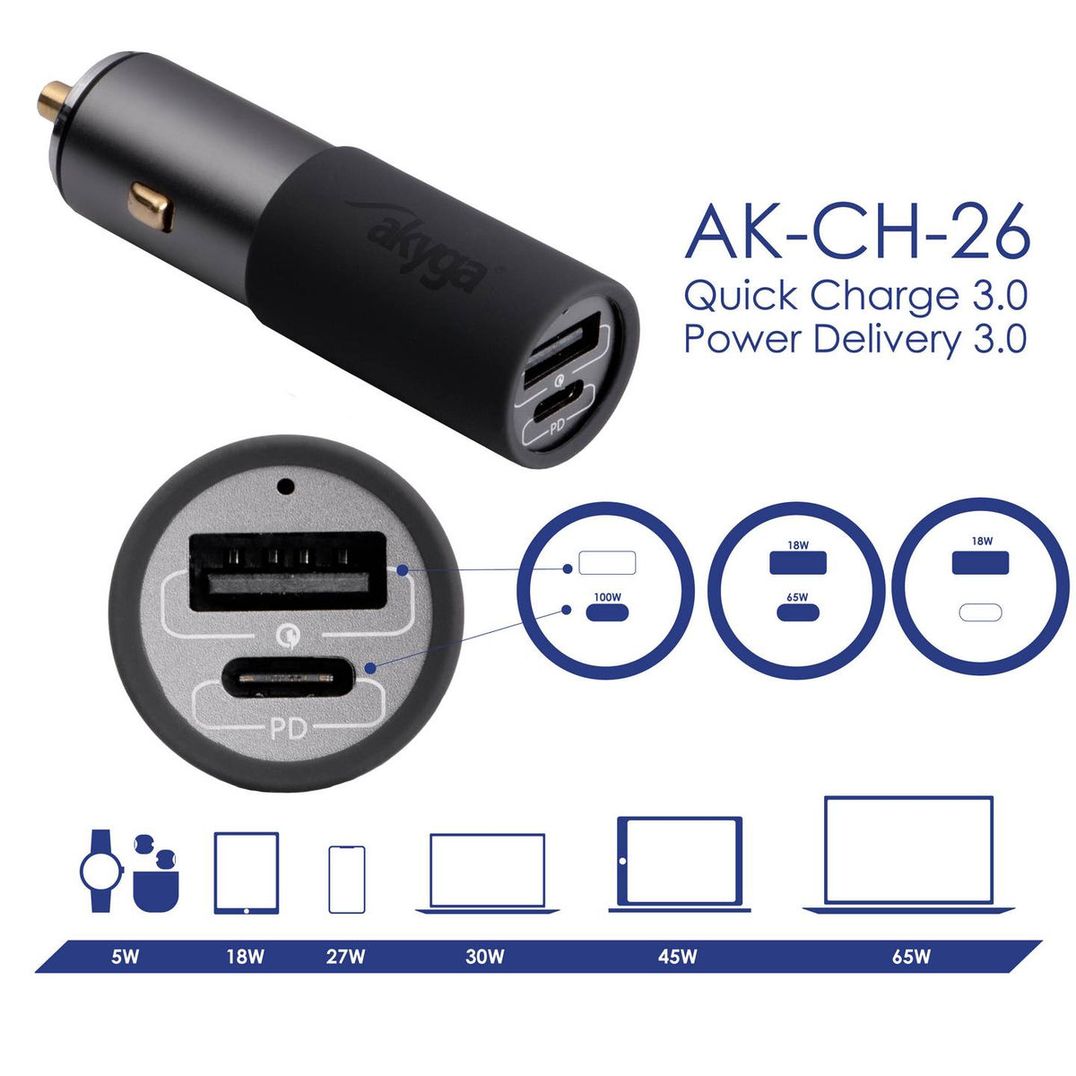 Akyga AKCH26 Autoladegerät Ladegerät Auto Ladegerät USB Kfz Adapter - 5906708750139