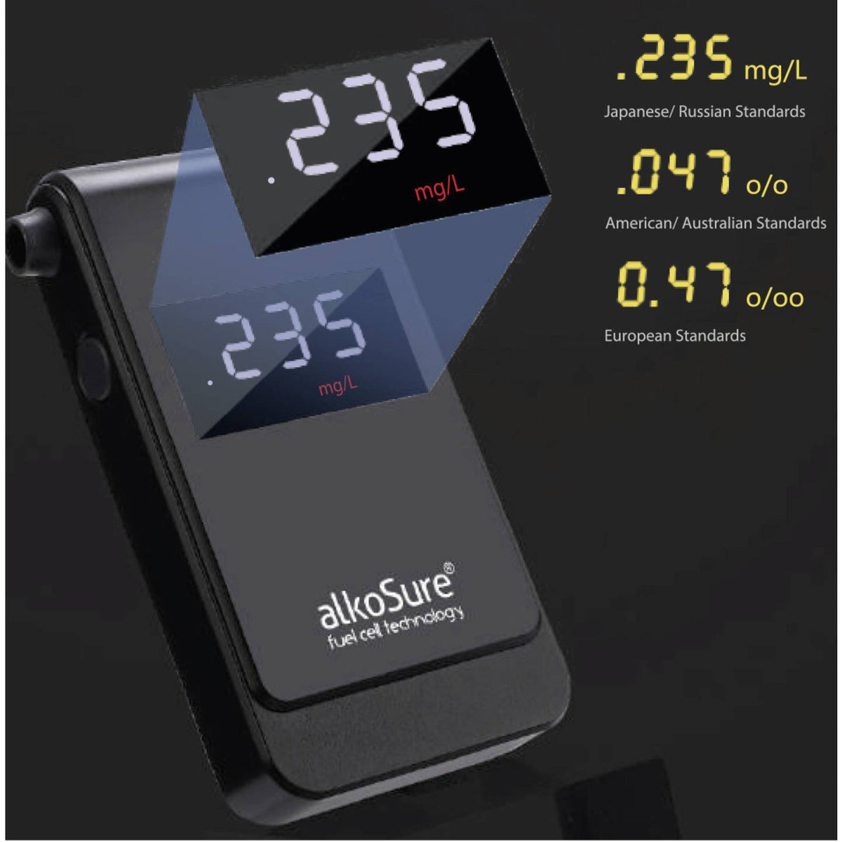 alkoSure Alkoholtester Testgerät Alkoholmessgerät Schwarz matt Display207 - 4064161326412