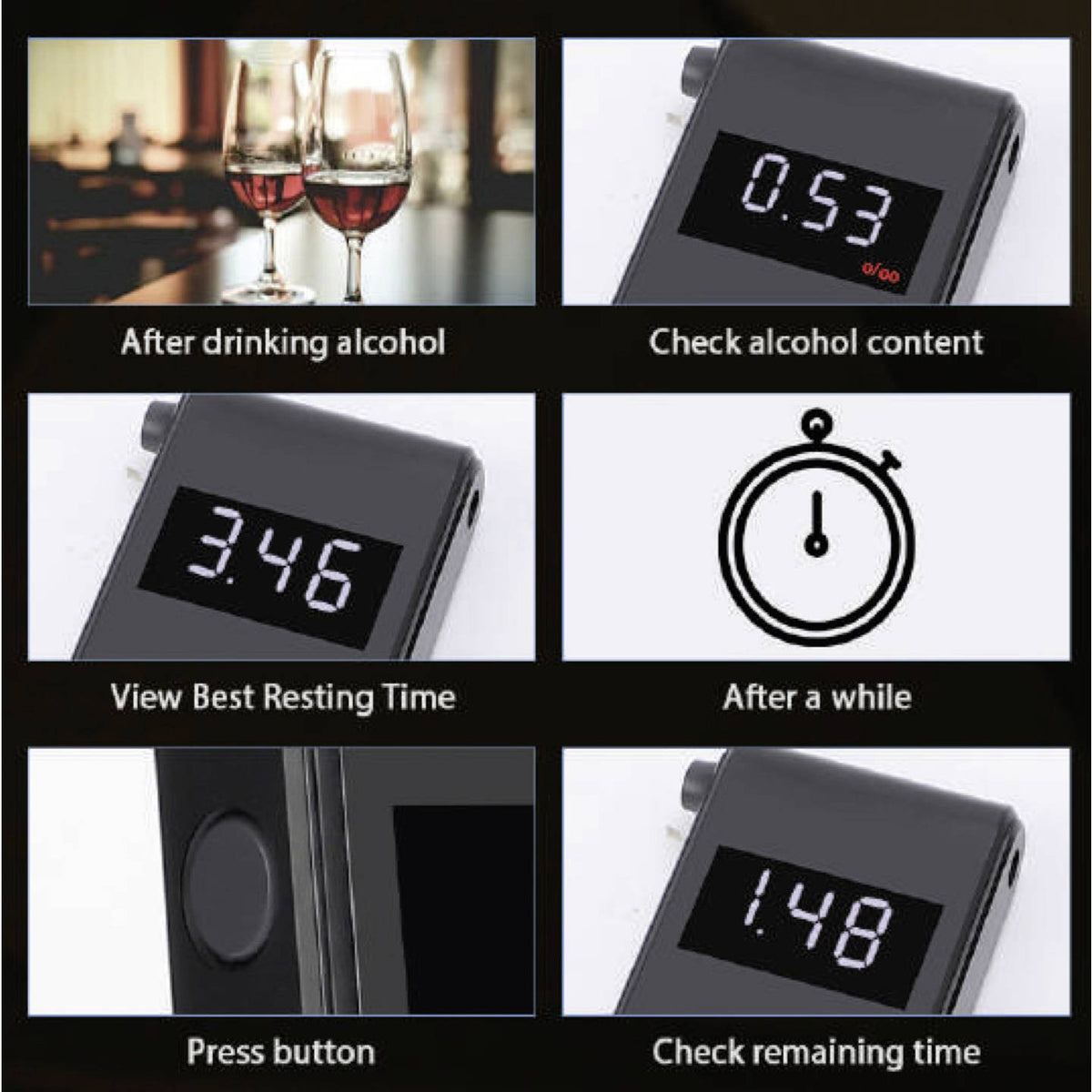 alkoSure Alkoholtester Testgerät Alkoholmessgerät Schwarz matt Display207 - 4064161326412