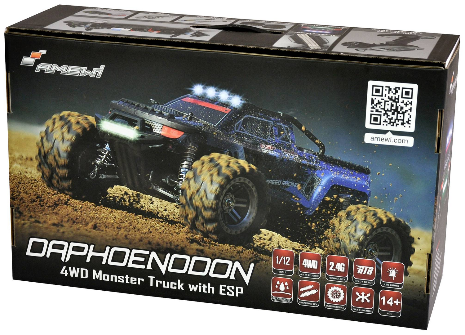 B-Ware Amewi Daphoenodon Blau Brushed 1:12 Rc Modellauto Elektro Monstertruck Buggy - 4260768515758