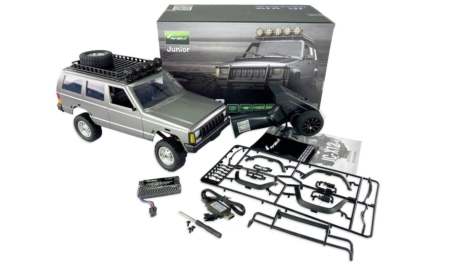 B-Ware Amewi Jc X12 Scale Silber Brushed 1:12 Rc Modellauto Elektro Geländewagen Allrad
