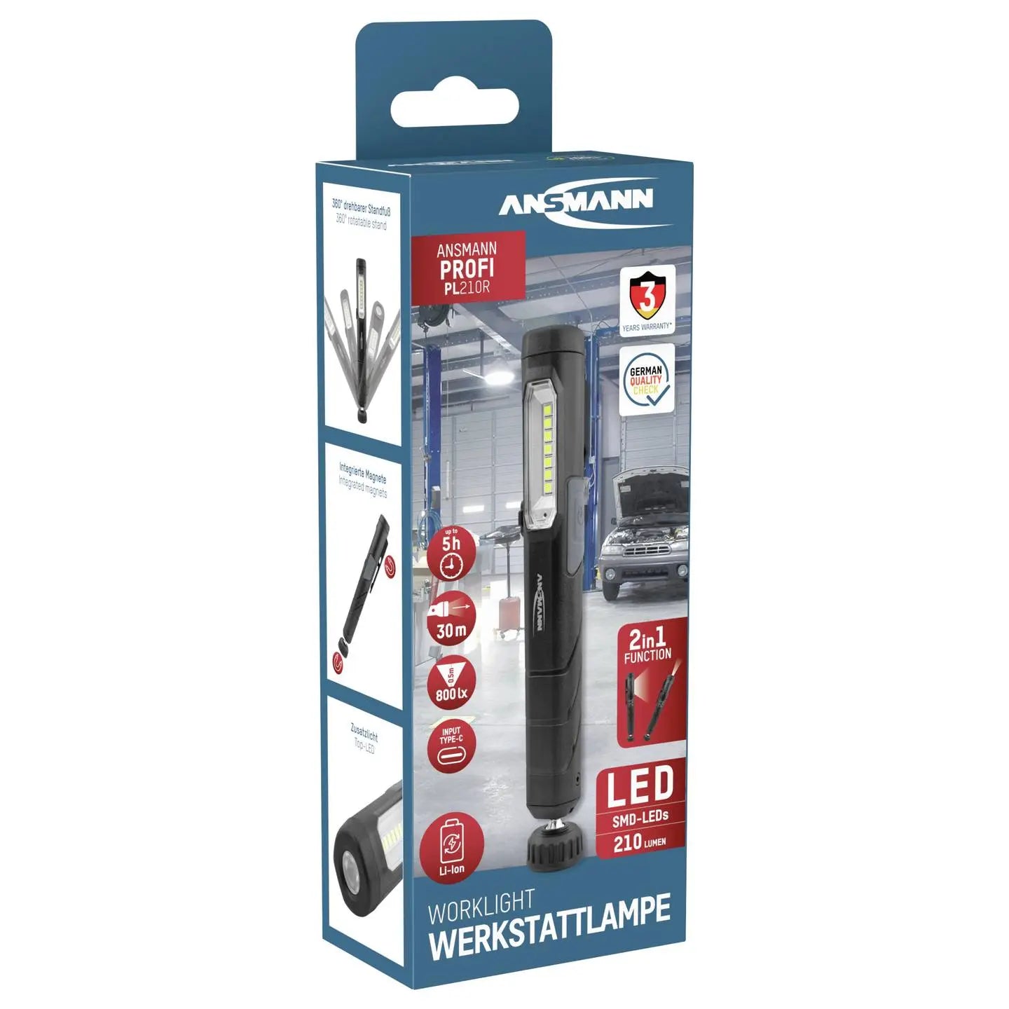 B-Ware Ansmann Penlight Taschenlampe Led Akku Werkstattleuchte Inspektionslampe Schwarz - 4013674189854