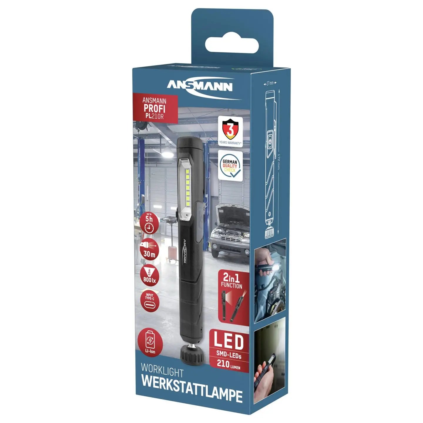 B-Ware Ansmann Penlight Taschenlampe Led Akku Werkstattleuchte Inspektionslampe Schwarz - 4013674189854