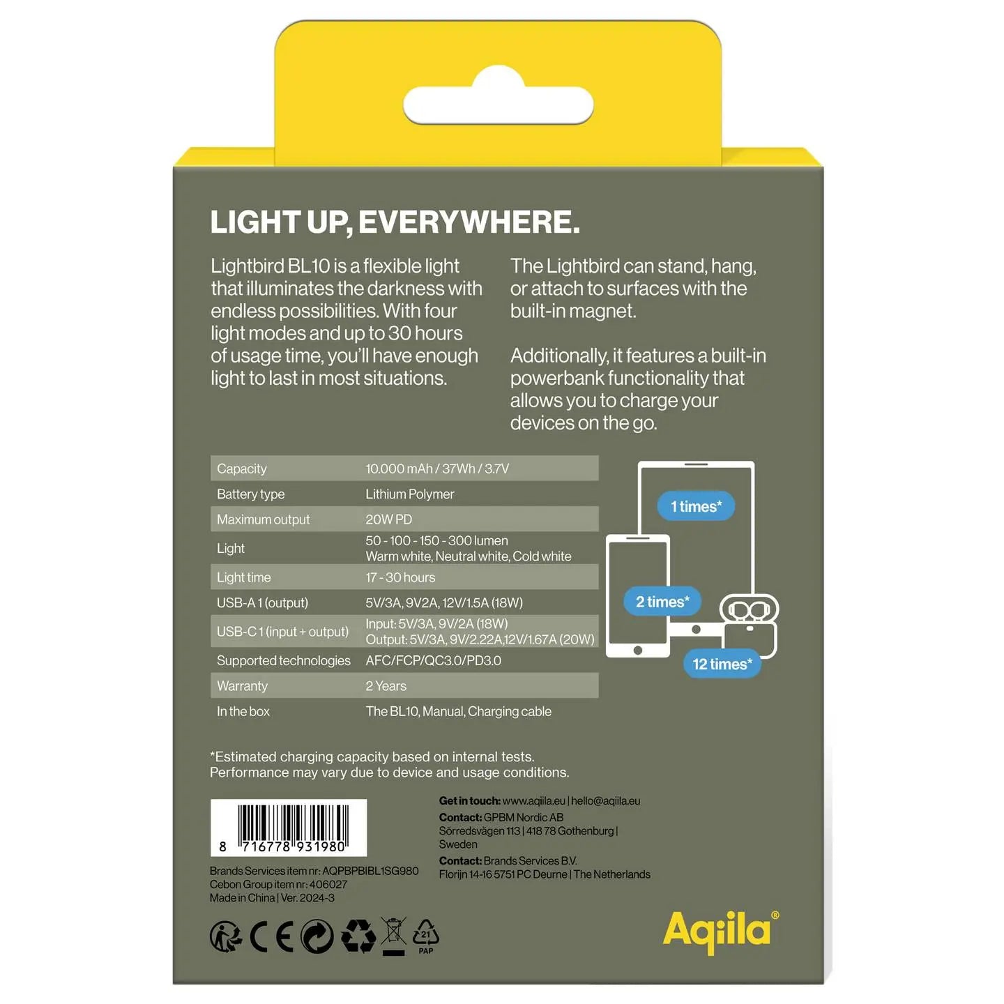 B-Ware Aqiila Campinglampe Leuchte Powerbank Led Licht Outdoor Lightbird Bl10 Akku - 8716778931980