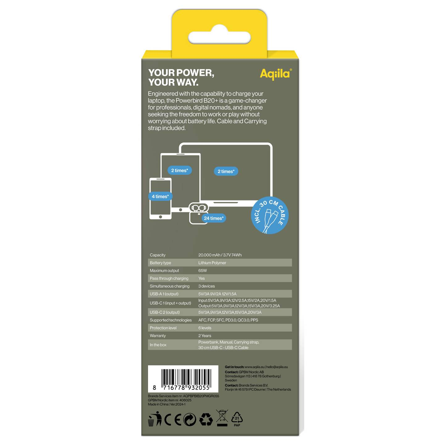 D-Ware Aqiila B20+M Powerbank Akku Ladegerät 20000 M Ah Li Po Usb A Usb C Defektware - 8716778932055